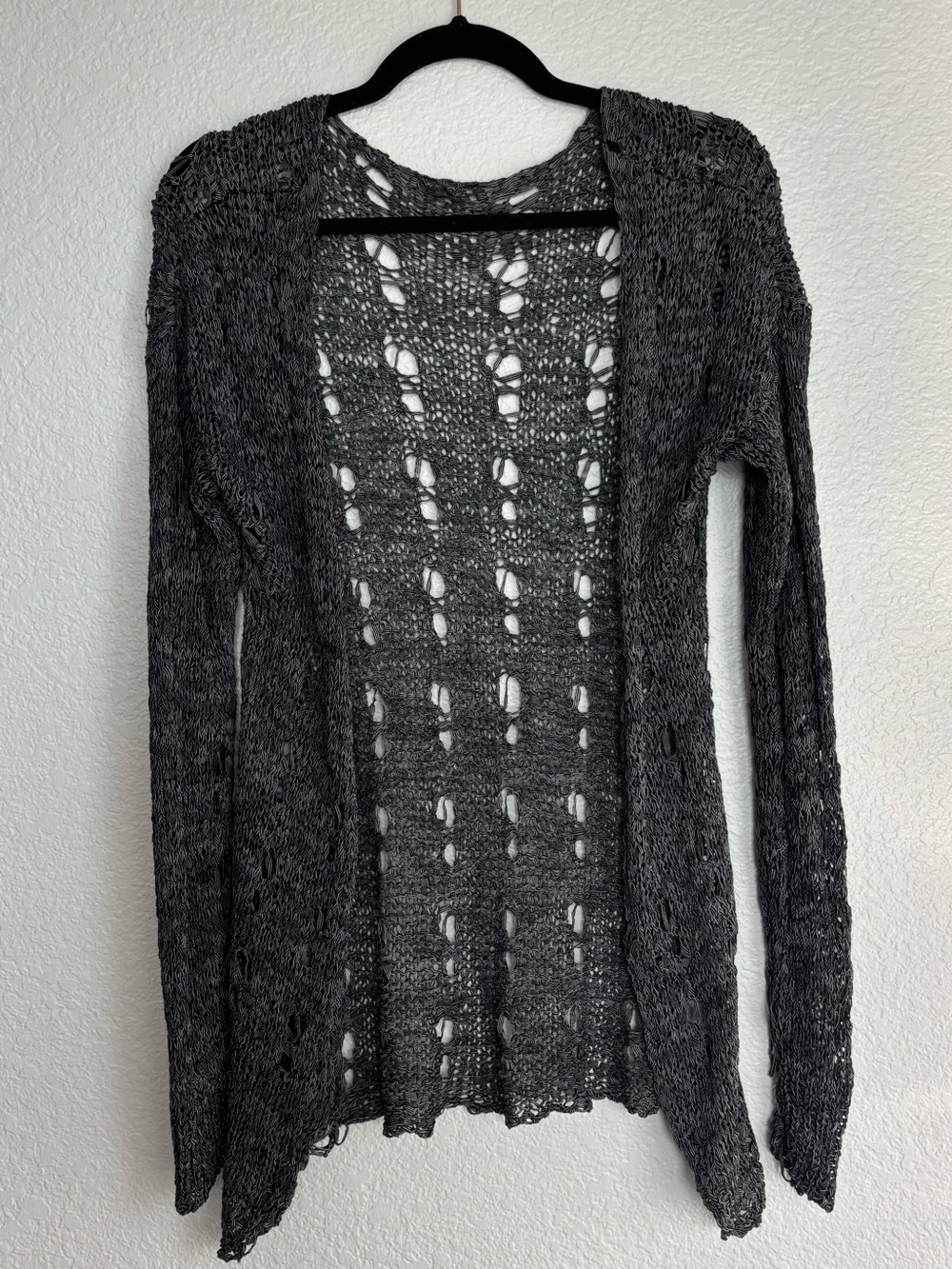 Poof! Dark Gray Open-Knit Long Sleeve Cardigan